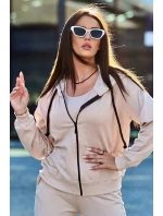 Set 3 v 1 mikina + top + nohavice svetlo béžová