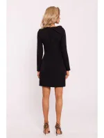M814 Mini šaty s mašľou na ramene - čierne
