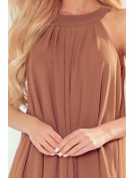 Šifónové šaty s viazaním Numoco ALIZEE - hnedé