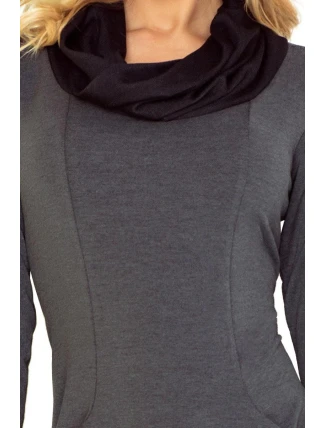 Dámske šaty s vreckami, dlhým rukávom a rolákom tmavo šedé - Tmavo šedá - Numoco