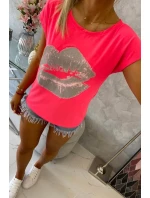 Blúzka s potlačou pier ružová neónová