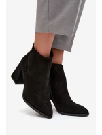 Botki Z Naturalnego Zamszu Obcas Słupek Ocieplane Czarne Zazoo 3128
