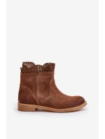 Niskie Botki Damskie Na Płaskim Obcasie Zamszowe Lewski 3624 Brązowe