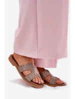 Zazoo 40326 Damskie Klapki Z Ozdobnymi Wycięciami Ciemnobeżowe