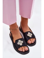 Sandały Damskie Na Płaskim Obcasie Z Ozdobnym Detalem S.Barski KV51-080 Czarne