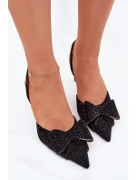 Zdobione Szpilki Z Odkrytą Piętą I Kokardką Czarne Nilandriela