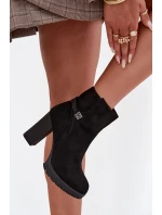 Ocieplane Botki Damskie Na Słupku Z Ozdobnym Paskiem Czarne Zayna