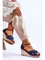 Sandały Damskie Na Koturnie Granatowe Daphne