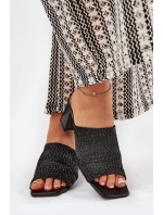 Klapki Damskie Z Plecionką Na Obcasie Czarne Ciariloria
