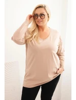 Dámske Plus veľkosť V-neck blúzka s dlhými rukávmi Fango