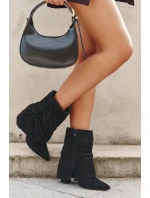 Botki Damskie Na Słupku Z Frędzlami I Złotymi Klamrami Czarne Evelisse