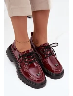 Lakierowane Skórzane Półbuty Damskie Z Przypinkami Artiker 57C0336 Bordowe
