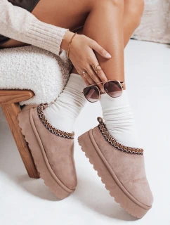 Dámske semišové snehule s výšivkou béžovej farby FashionStreet ZY1183