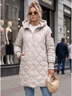 Dlhá dámska prešívaná prechodná bunda, svetlosivá, FashionStreet TY5864 Dlhá dámska prešívaná prechodná bunda, svetlosivá, FashionStreet TY5864