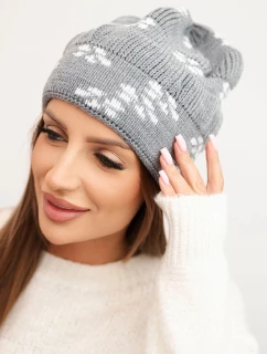 Dámska zimná pletená čiapka so vzorom snehovej vločky K463 sivá