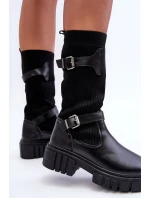 Damskie Kozaki Ze Skarpetą Czarne Abroze