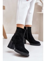 Zamszowe Botki Na Słupku Ocieplane D&A CR42-106 Czarne