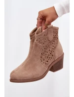 Dámske perforované kovbojské čižmy na podpätku S.Barski HY61-8012 Beige Dámske perforované kovbojské čižmy na podpätku S.Barski HY61-8012 Beige
