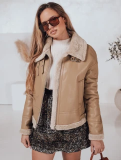 Dámska kožená bunda s ovčou kožušinou SHEREB khaki FashionStreet TY4757