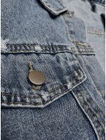 Svetlomodrá voľná džínsová bunda s rozstrapkanými rukávmi (T2850)