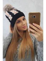 Dámska čiapka s brmbolcom Rozalia K323 béžová+čierna