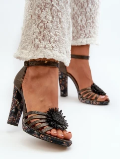 Sandały Damskie Na Słupku Z Ozdobą Maciejka 06620-20 Grafitowe