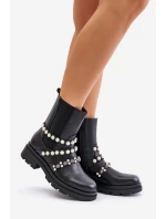 Botki Sztyblety Damskie Z Ozdobnymi Paskami Czarne Sintitia