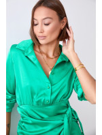 Zelené košeľové šaty s kravatou vpredu