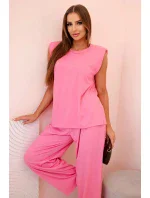 Dámska súprava z viskózy bez rukávov s rovnými nohavicami ružová