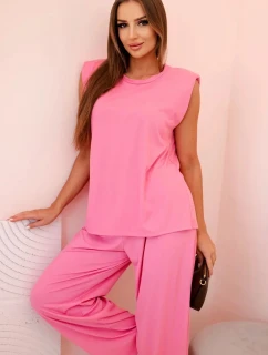 Dámska súprava z viskózy bez rukávov s rovnými nohavicami ružová