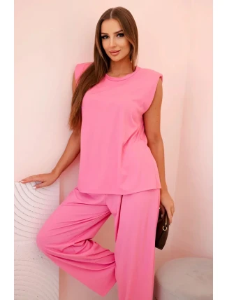 Dámska súprava z viskózy bez rukávov s rovnými nohavicami ružová
