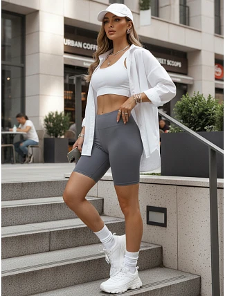 Dámske cyklistické šortky s vysokým pásom modré FashionStreet SY0581 Dámske cyklistické šortky s vysokým pásom modré FashionStreet SY0581