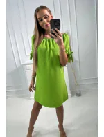 Šaty s viazaním na rukávoch pistáciovej farby Šaty s viazaním na rukávoch pistáciovej farby