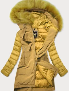 Dámska zimná bunda zo zmiešaných materiálov žltá (7708)
