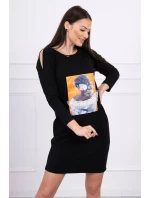 Šaty s 3D grafikou, čipková čierna
