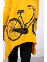 Horčicová mikina na bicykel s potlačou