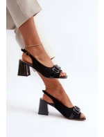 Dámske sandále na vysokom podpätku so zdobením, čierne D&A