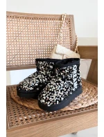 Dziecięce Śniegowce Botki Ocieplane Z Cekinami Czarno-Srebrne Rebbica