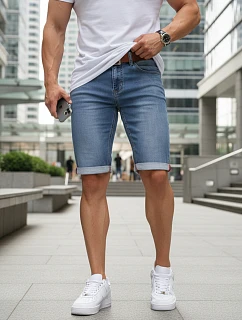 Pánske džínsové šortky s opaskom modré FashionStreet SX2580