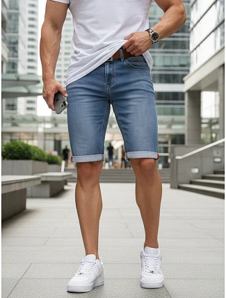 Pánske džínsové šortky s opaskom modré FashionStreet SX2580