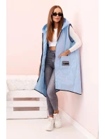 Dámske Plus veľkosť prešívaná vesta s kapucňou na zips Blue