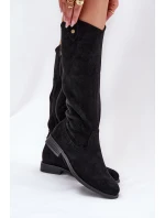 Kozaki Na Płaskim Obcasie Z Ażurowym Wzorem S.Barski HY51-062 Czarne