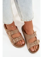 Dámské pantofle se zlatými sponkami a knoflíky Khaki Tervina