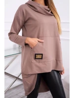 Mikina s dlhým chrbtom a kapucňou mocca