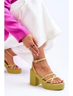 Modne Sandały Na Obcasie Z Paseczkami Limonkowe Shemira