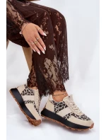 Zamszowe Sneakersy Damskie Na Platformie Panterka Vinceza 66793 Beżowe