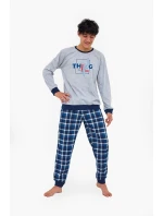 Juniorské chlapčenské pyžamo Thing 967/54 Sivé s tmavomodrým vzorom - Cornette