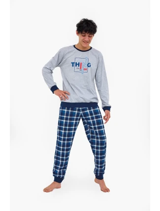Juniorské chlapčenské pyžamo Thing 967/54 Sivé s tmavomodrým vzorom - Cornette