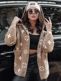 FORTY dámska bunda z alpaky s kapucňou svetlohnedá FashionStreet NY0688