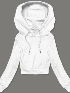 Krátka biela tepláková mikina s kapucňou (8B939-1)